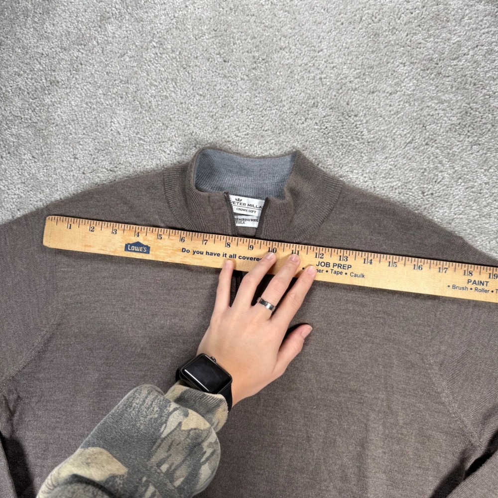 Peter Millar Crown Soft Mens M Brown Merino Silk 1/4 Zip Pullover Sweater READ - Picture 4 of 11